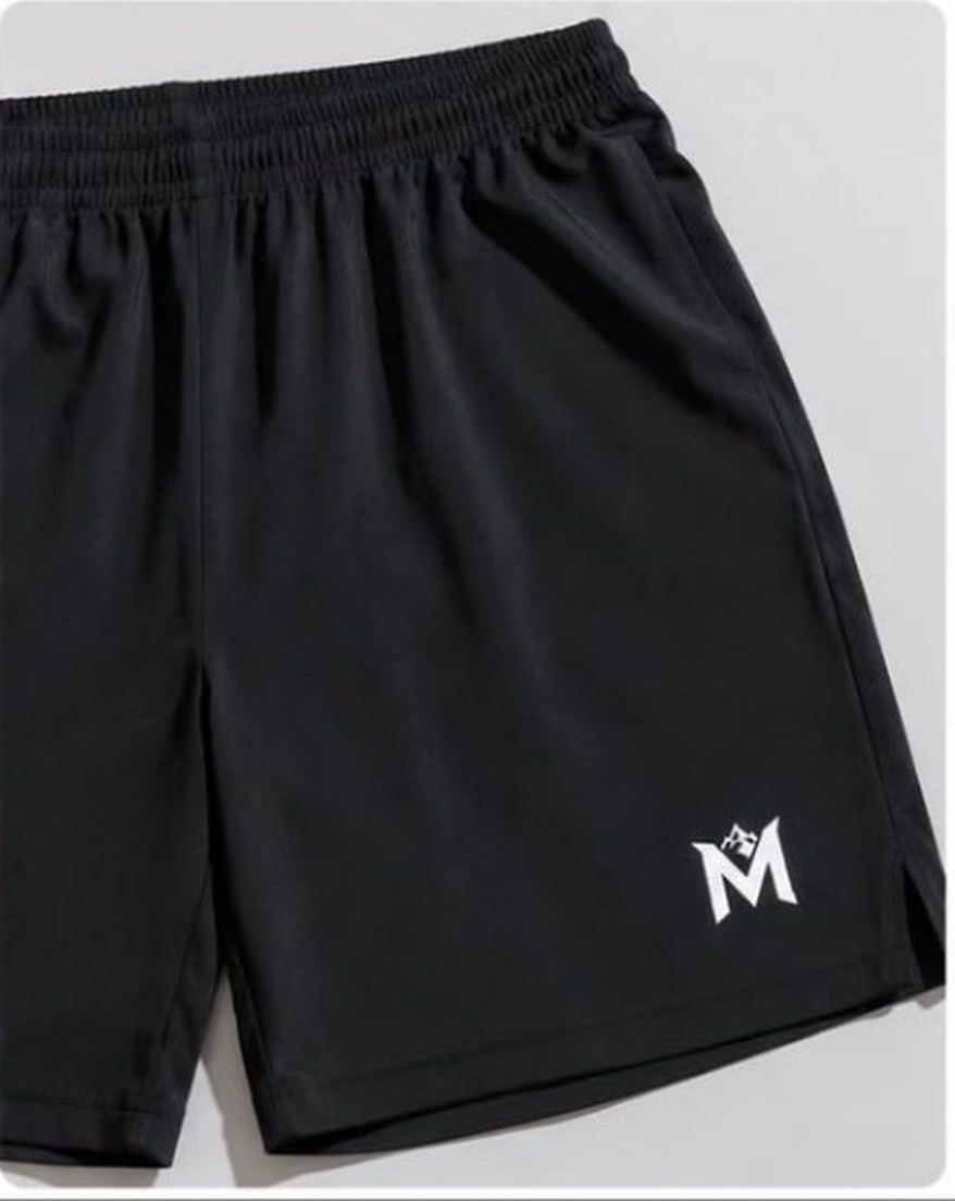 Black training shorts with Moderate Noir mark
